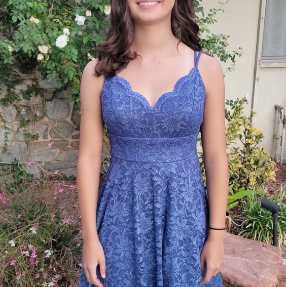 Teeze Me Denim Blue Lace Short Formal size 5/6 - Picture 10 of 16